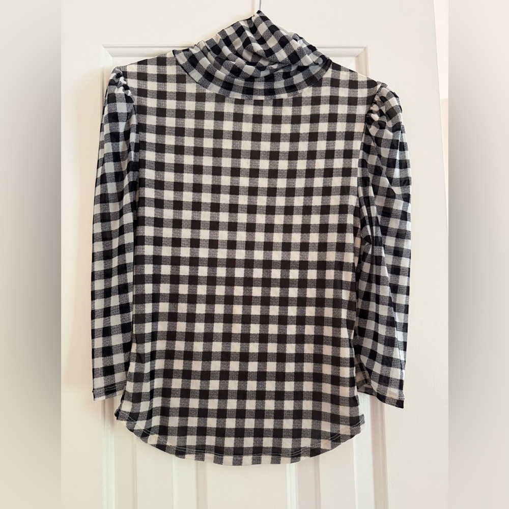 Free People Black and White Checkered Top (XS)